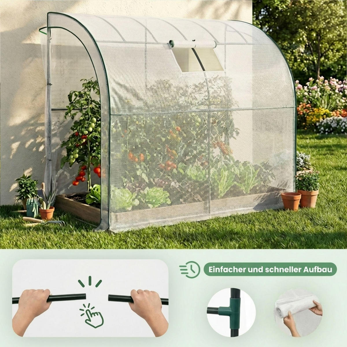 ANLEHNGEWÄCHSHAUS, Weiß, 100x200x210 cm - Weiß, Metall (100/210/200cm) - Akord