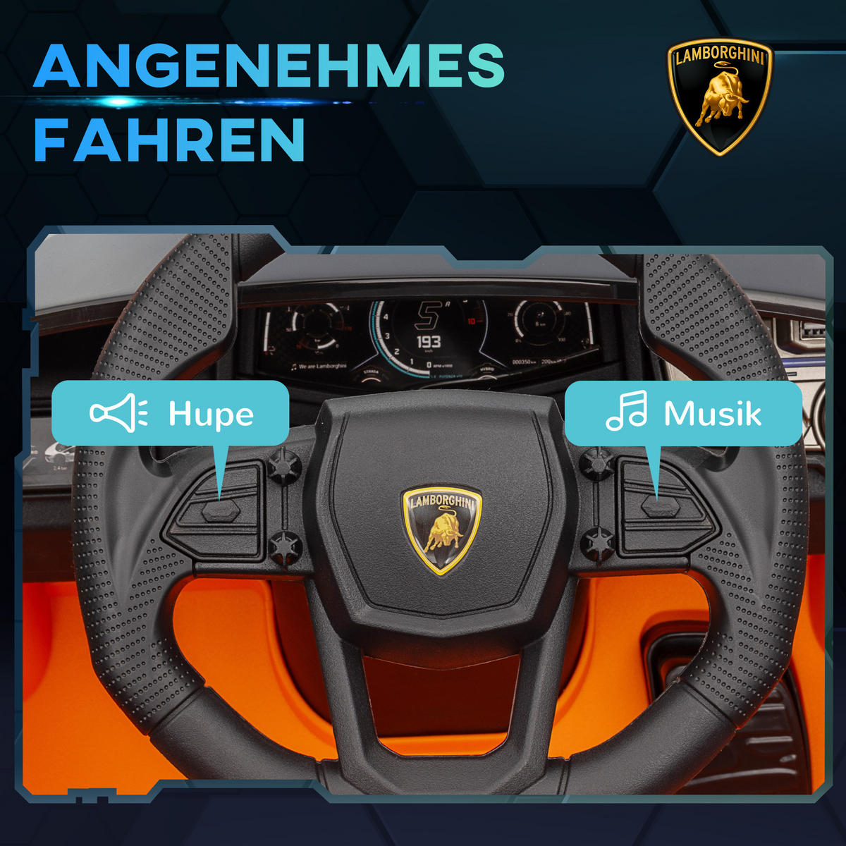 ELEKTROAUTO DE-06232 Lamborghini-inspiriert mit Fernbedienung Orange - Orange, Kunststoff/Metall (105/60/40cm) - ComfortXL