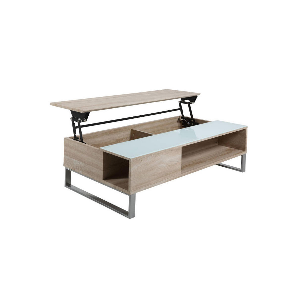 COUCHTISCH Eiche Dekor mit weißer Glasplatte - Eichefarben, Holzwerkstoff (60/110/35cm) - ebuy24