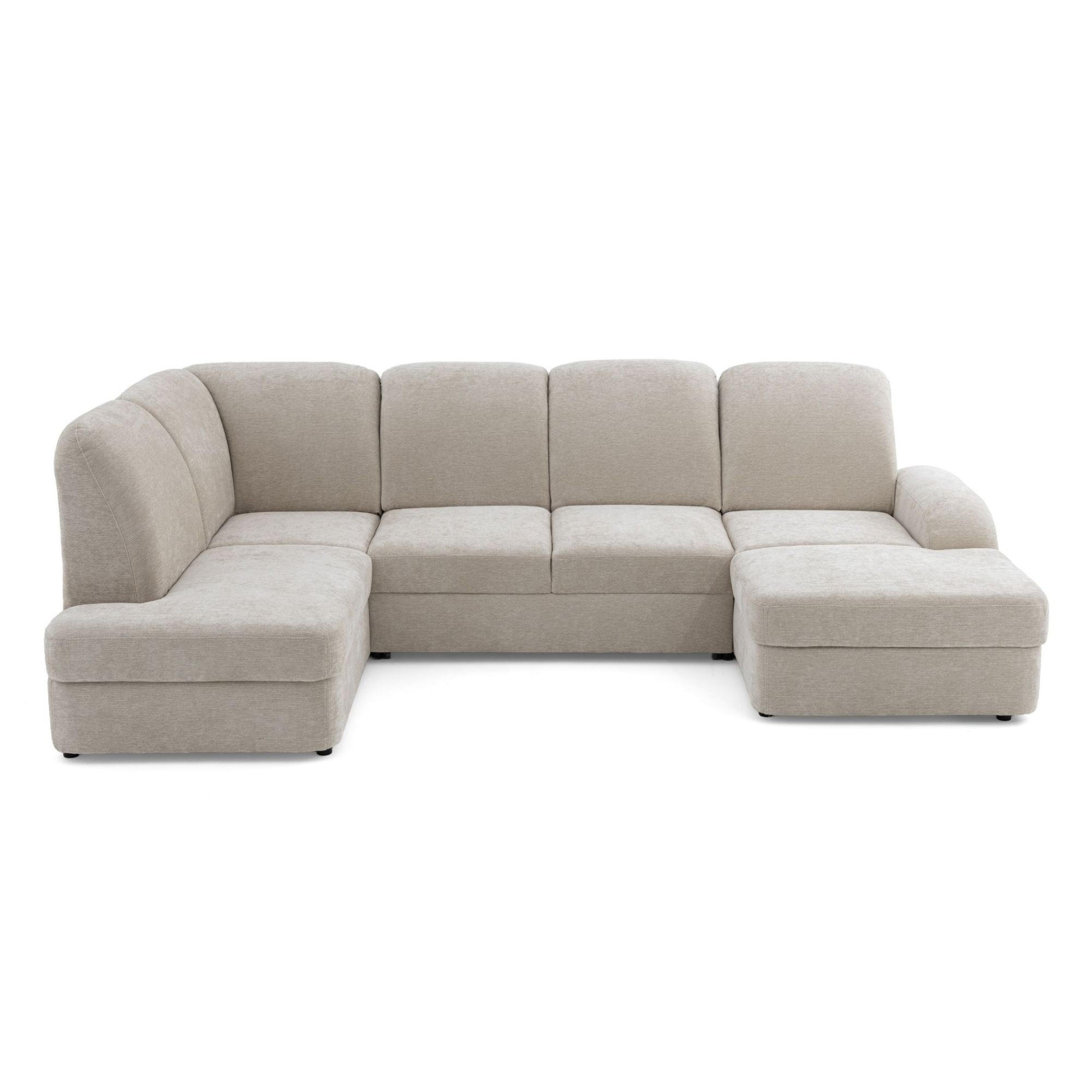 ECKSOFA VIBE U Links mit Schlaffunktion 129x263 Chenille Beige - Beige/Schwarz, Holz/Kunststoff (280/102/186cm) - Muffo
