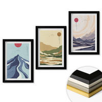 WANDBILDER 3er-Set - 20x30 cm Schwarzer Rahmen - Pastellfarbene Berge im Japandi-Stil - Schwarz, Kunststoff (20/30cm) - ArtPrintCave