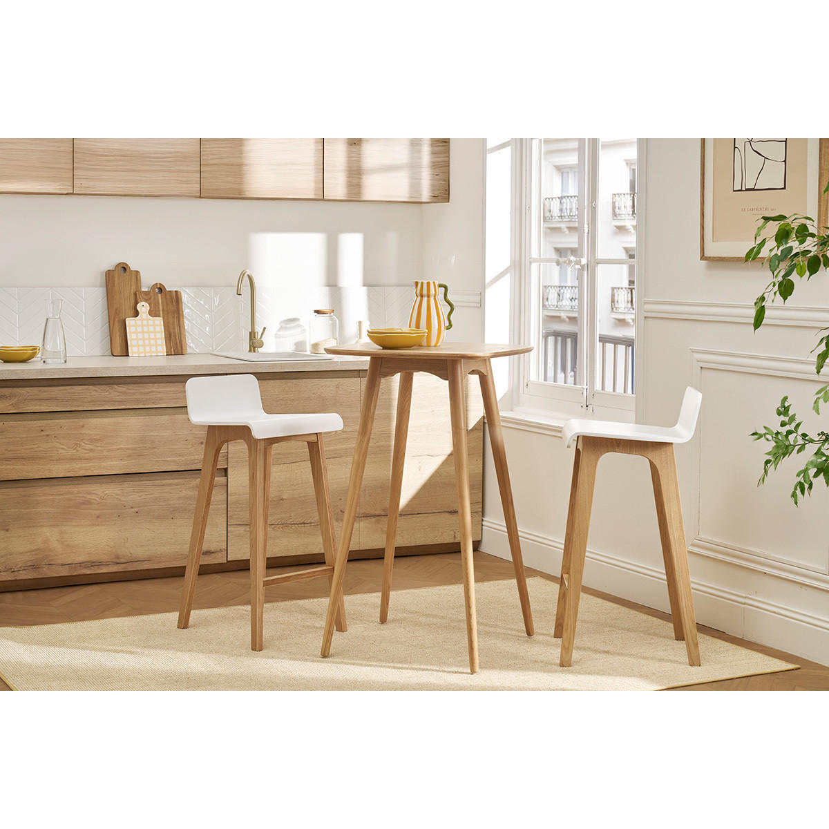 STEHTISCH Rechteckig Eschenholz BALTIK - Eiche Bianco, Holz (60/60/100.5cm) - Miliboo
