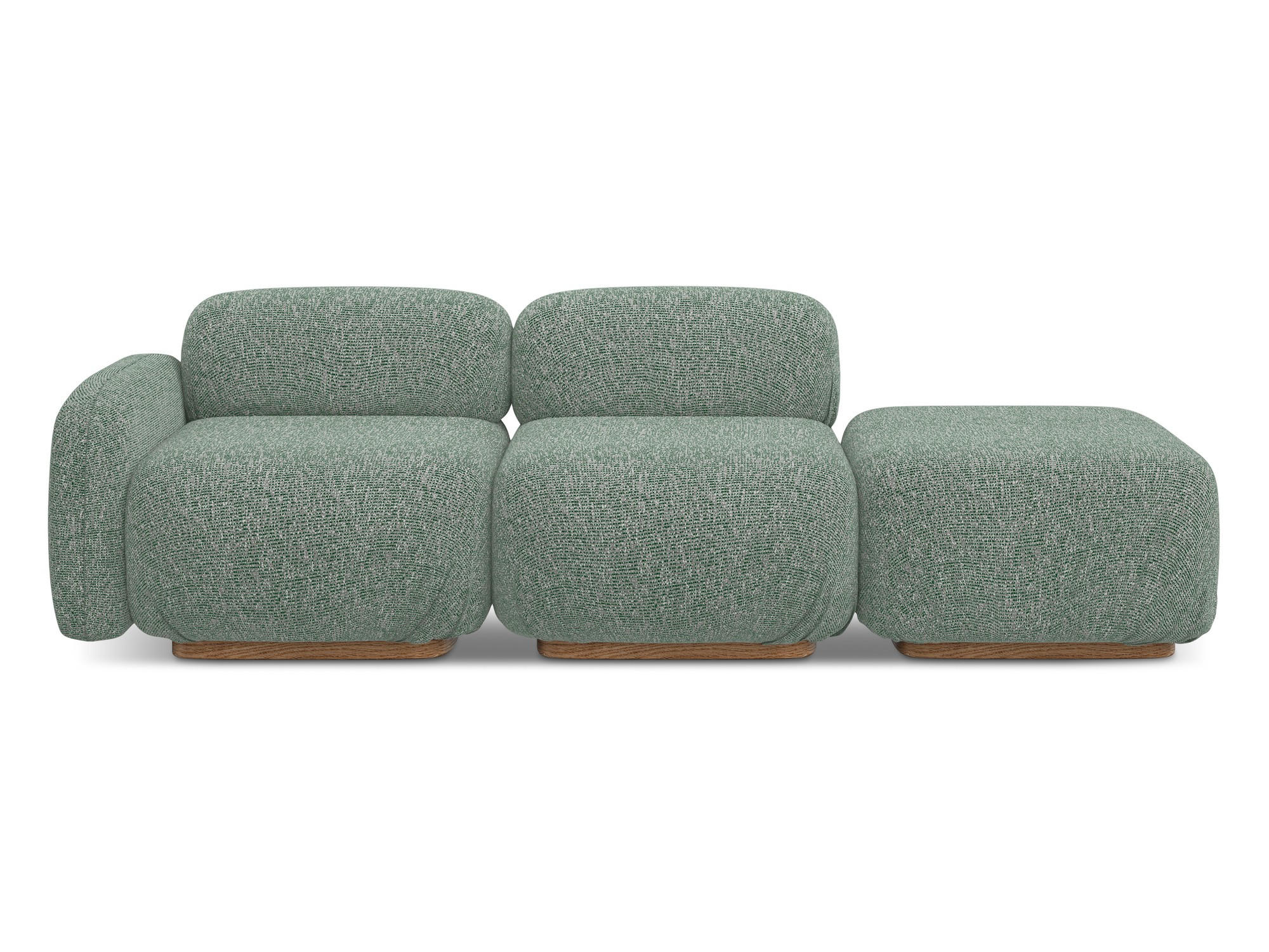 3-SITZER SOFA Rechts Strukturstoff Stoff Grün - Braun/Hellgrün, Holz/Textil (258/73/95cm) - Makamii