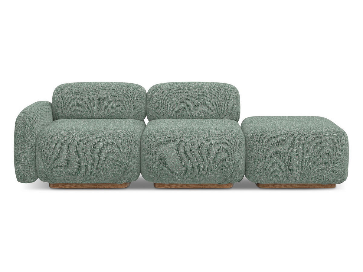 3-SITZER SOFA Rechts Strukturstoff Stoff Grün - Braun/Hellgrün, Holz/Textil (258/73/95cm) - Makamii