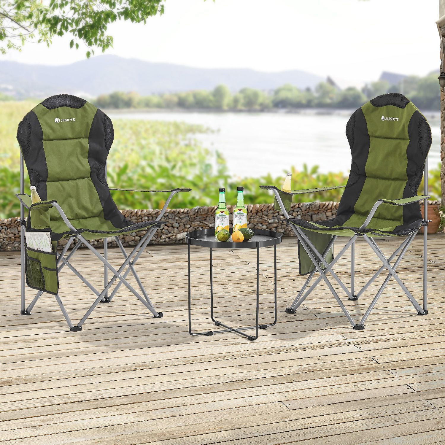CAMPINGSTUHL Lido grün mit Flaschenhalterung & Tragetasche - Grün, Textil (62/102/62cm) - Juskys