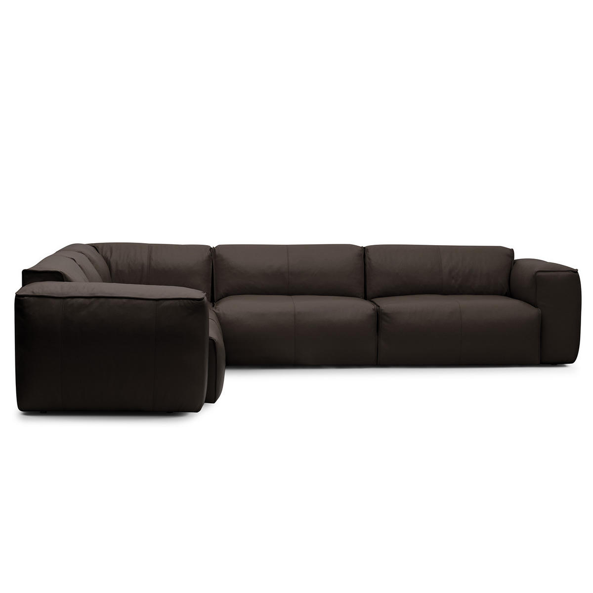 ECKSOFA mit Rundecke - Dunkelbraun/Schwarz, Leder/Kunststoff (325/260cm) - home24