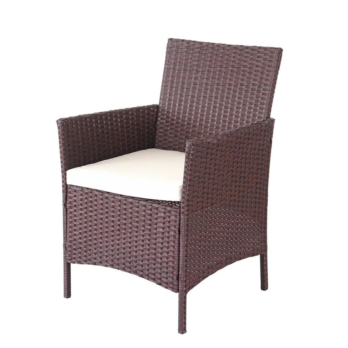 GARTEN-GARNITUR Polyrattan Braun-Meliert Kissen Creme - Braun, Metall - PROREGAL