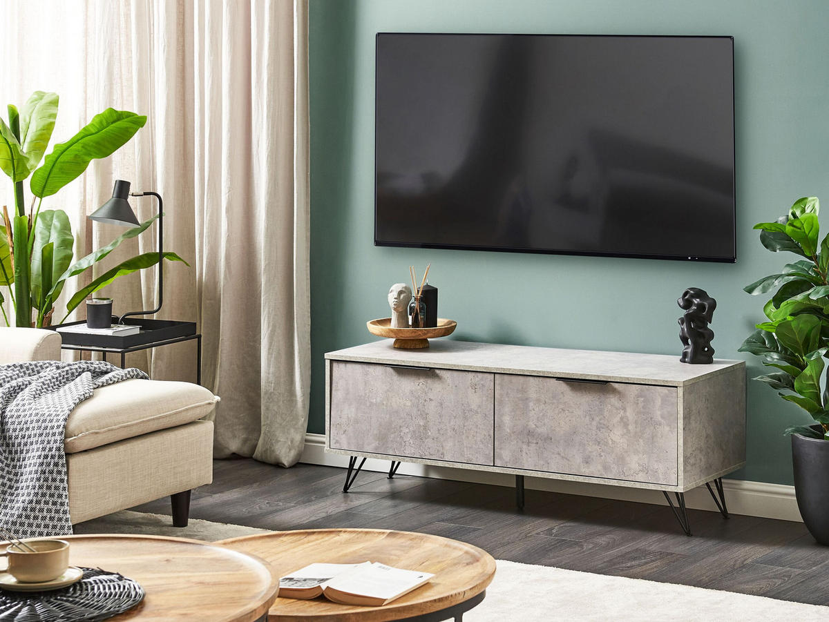 TV-MÖBEL Grau, Schwarz HALSTON 40/120/46 cm - Grau, Holzwerkstoff (120/46/40cm) - Beliani