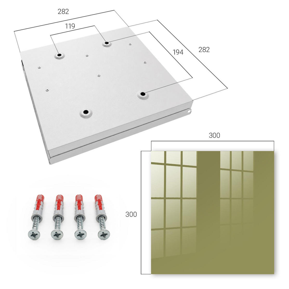 SCHLÜSSELBOX Weiß 30x30 cm – Türöffnung nach rechts - Grünes Gras - Gelb, Metall (30/30/5cm) - TULUP