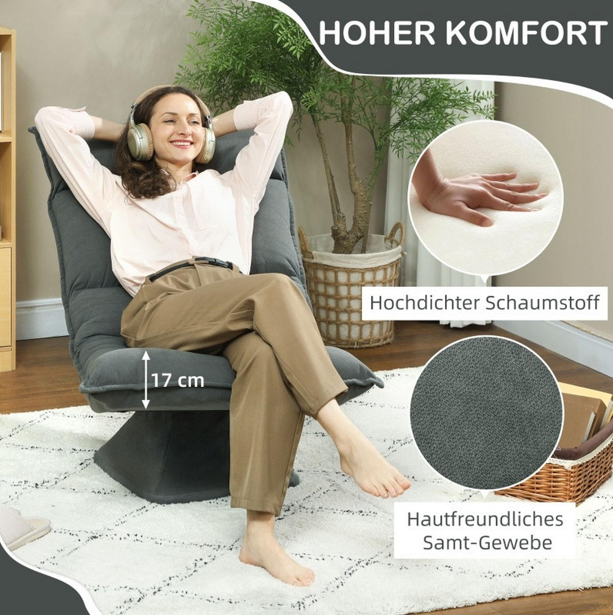 BODENSTUHL drehbar 5-fach verstellbar klappbar Polyester - Dunkelgrau, Kunststoff (62/95/70cm) - Beauniv