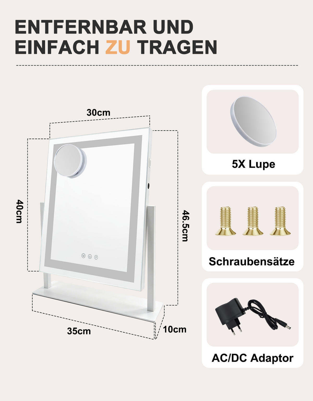 SCHMINKSPIEGEL Nythris 35/10/46.5 cm - Weiß, Glas (10/46.5/35cm) - ZMH