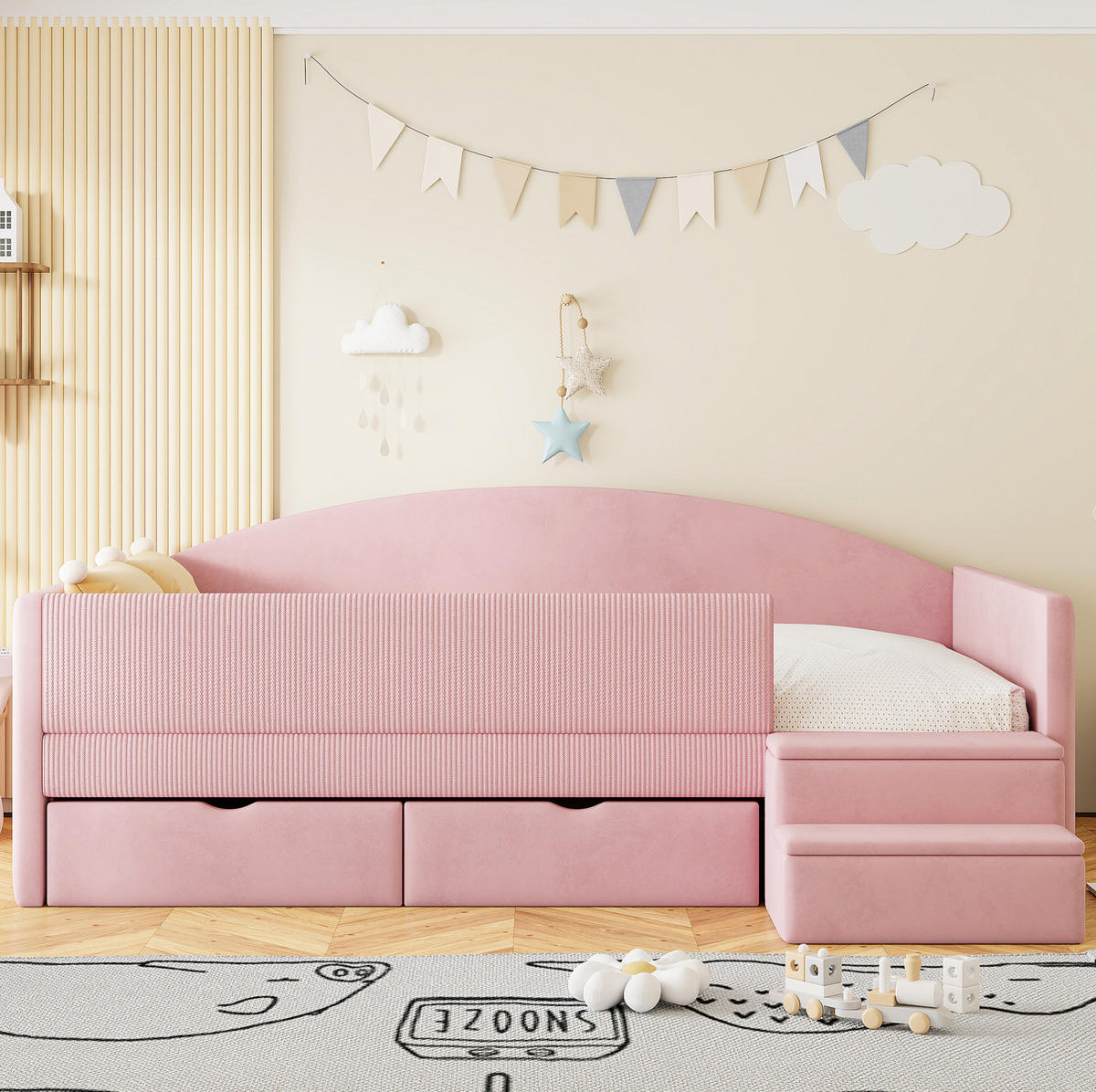 POLSTERBETT 90/190 cm aus Samt mit Schubladen und Stufen, Rosa - Pink, Textil (90/190cm) - OKMYHOME