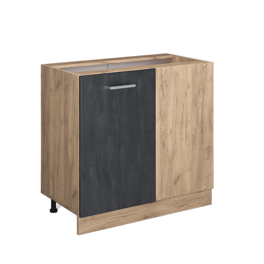 ECKUNTERSCHRANK R-Line Schwarz Beton 86 cm ohne AP - Honigeiche/Eiche Wotan, Holzwerkstoff (86/81.6/46cm) - Vicco