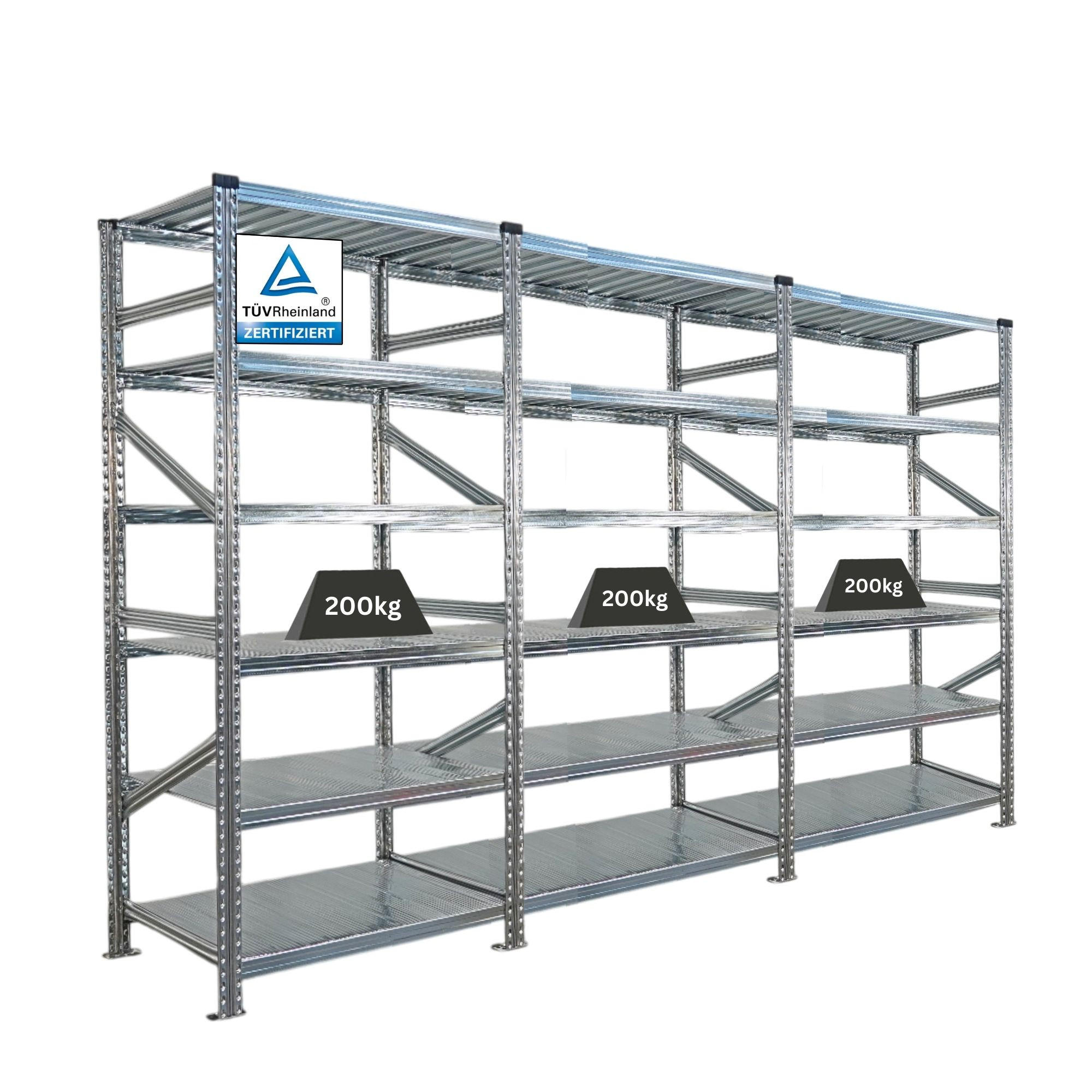 FACHBODENREGAL Proximo 210x270x60cm 6 Ebenen Beidseitig nutzbar Verzinkt - Silberfarben, Metall (270/210/60cm) - PROREGAL