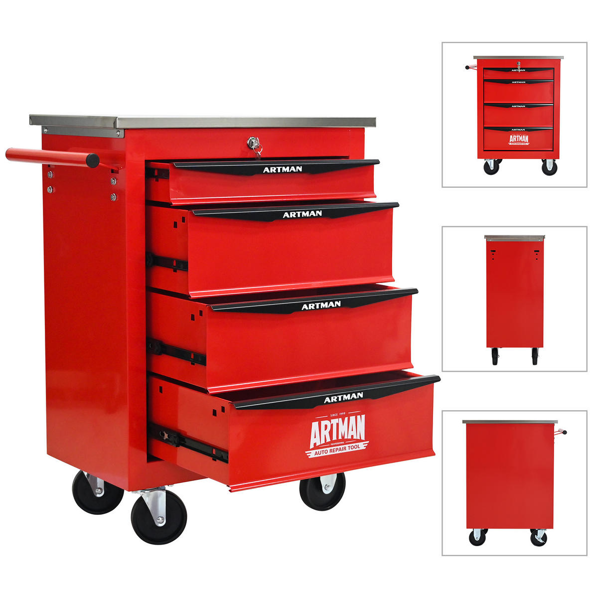 KOMBINATIONSKOFFER – 4 Schubladen, rot - Multicolor, Metall (34.5/78/62.5cm) - DCA