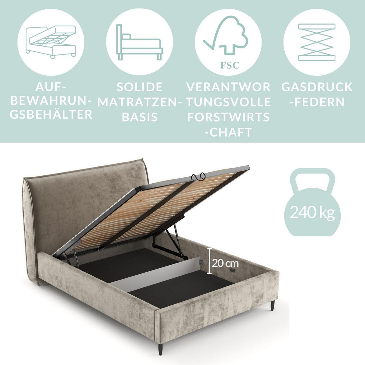POLSTERBETT Shell Beige 160/200 cm im Chenille-Stoff - Beige/Schwarz, Holz/Holzwerkstoff (160/200cm) - Maison de Reve