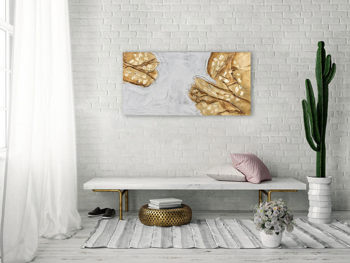 ACRYLBILD HANDGEMALT 100/50 cm - Goldfarben/Weiß, Holz/Textil (100/50cm) - KUNSTLOFT