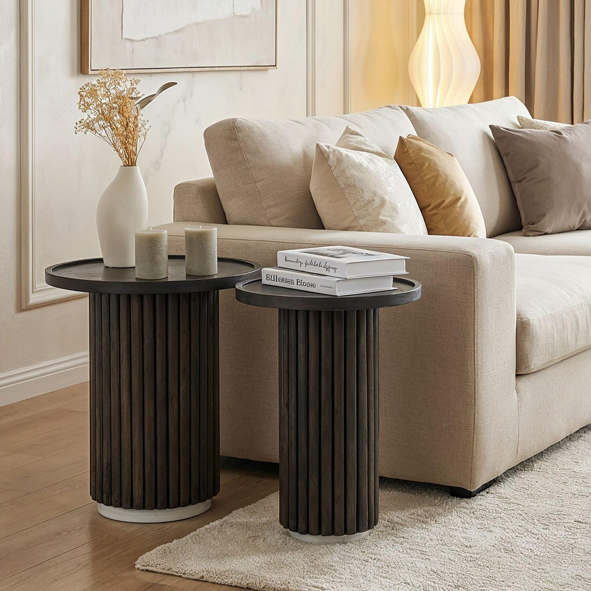 COUCHTISCHSET SARDA 2er Set braun/weiß - Braun/Weiß, Naturmaterialien/Holz (46/46/53cm) - IDIMEX