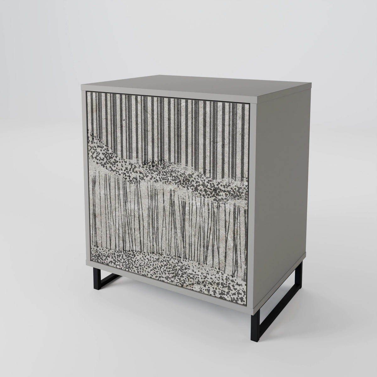 SIDEBOARD GRAIN LINES, Grau, 57,5x42x77,5 cm, Schräge Buchenholzfüße - Buchefarben/Multicolor, Holzwerkstoff/Buchenholz (57.5/77.5/42cm) - SpaceRebels