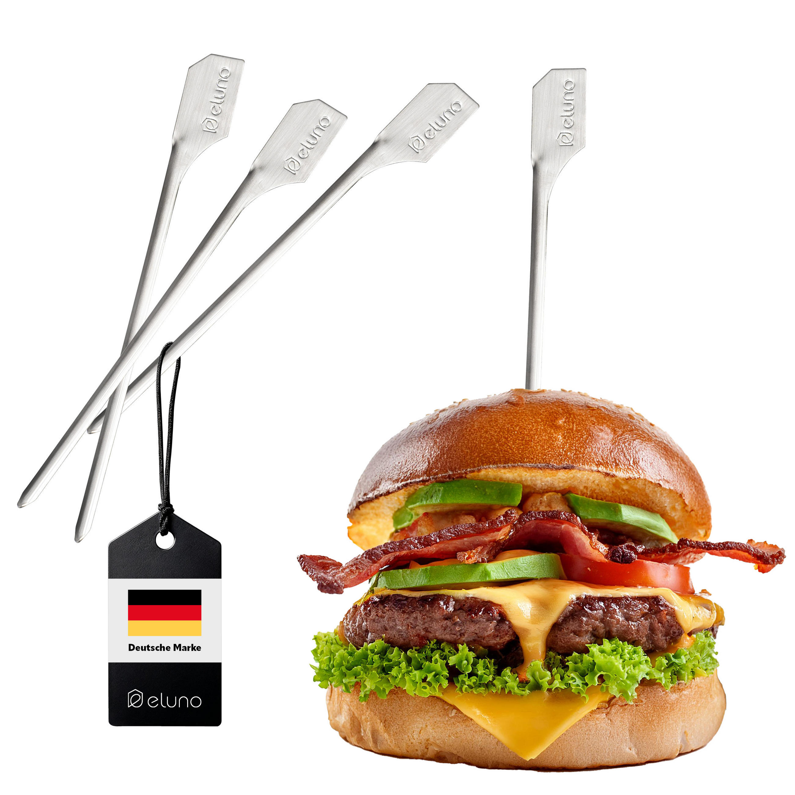 BURGERSPIESSE 4tlg. - Edelstahlfarben, Metall (0.6/0.3/19cm) - eluno