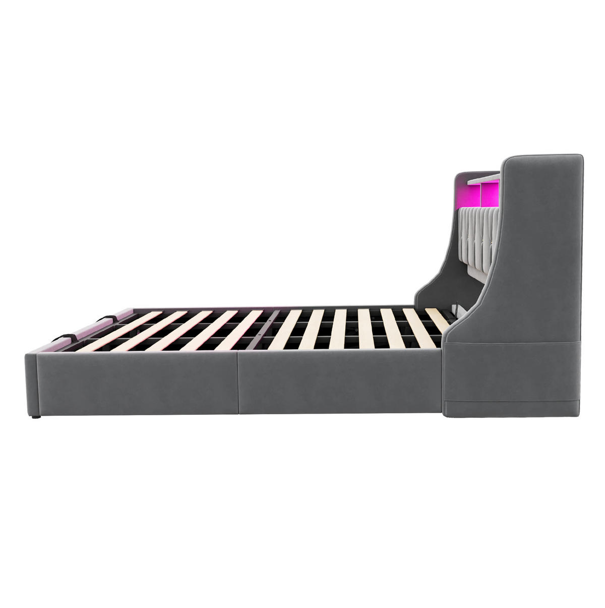 POLSTERBETT mit Stauraum 180x200 cm Samt Grau mit LED - Grau, Metall (180/200cm) - Meubliv