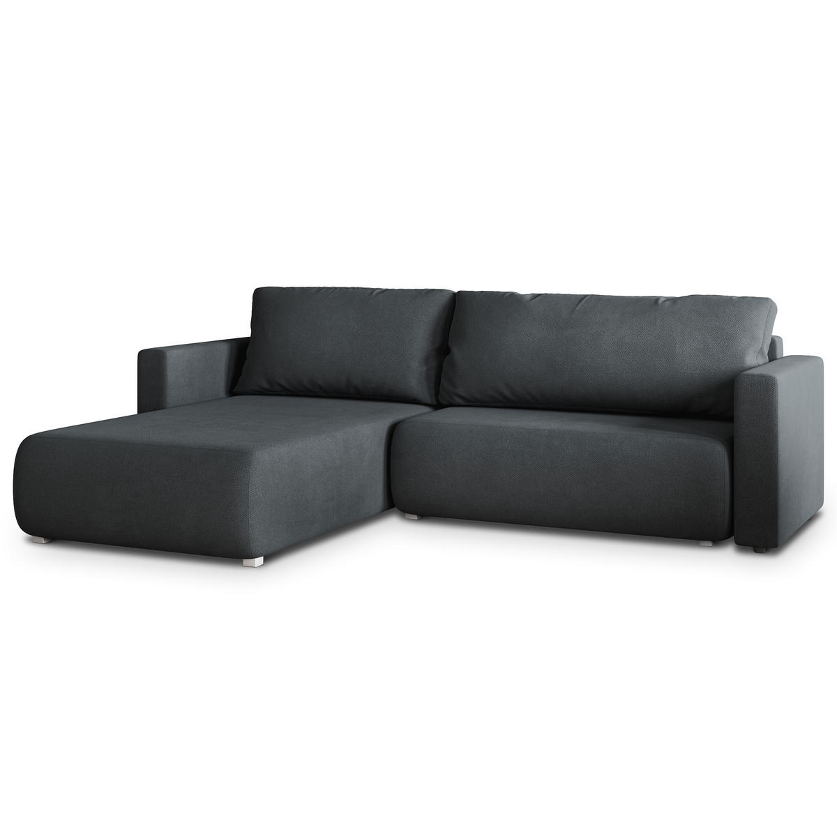 ECKSOFA TURIN Graphitfarben Geflochtener Stoff mit Schlaffunktion - Graphitfarben, Holz (265/183cm) - MASSENO