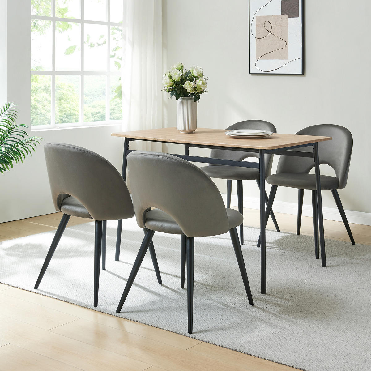 ESSZIMMERSTUHL-SET 4 TLG. Karijoki - Schwarz/Grau, Textil/Metall (50/77/55cm) - [en.casa]