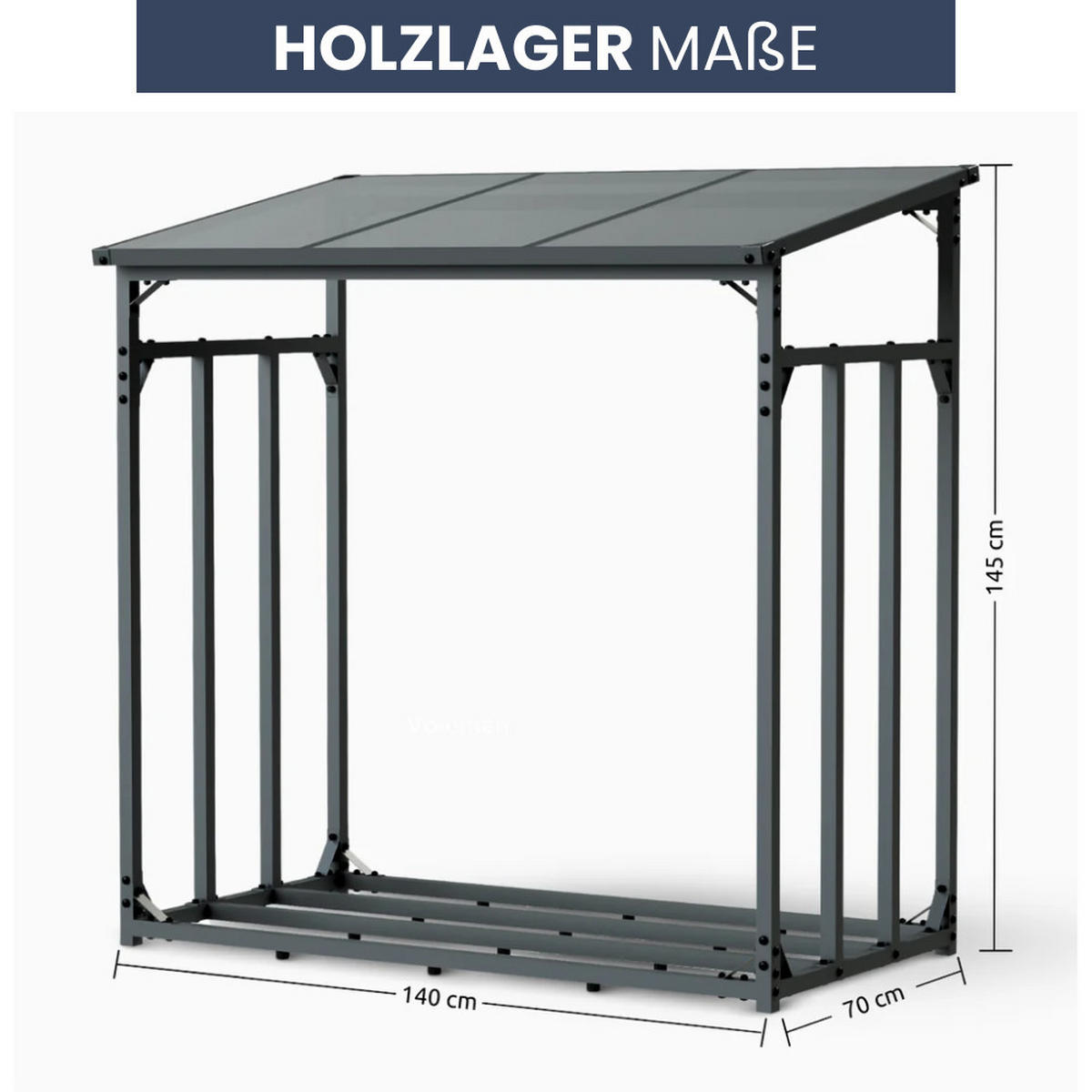 KAMINHOLZREGAL Außen mit Dach ELOS 140x70x145 cm inkl. Ofenhandschuh - Anthrazit, Metall (140/145/70cm) - DELUKE