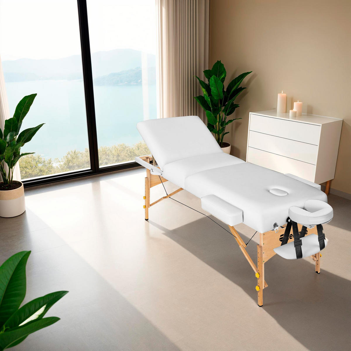 MASSAGELIEGE-SET 3 Zonen, 218 x 102 x 90 cm,weiß - Weiß, Holz (102/90/218cm) - tectake