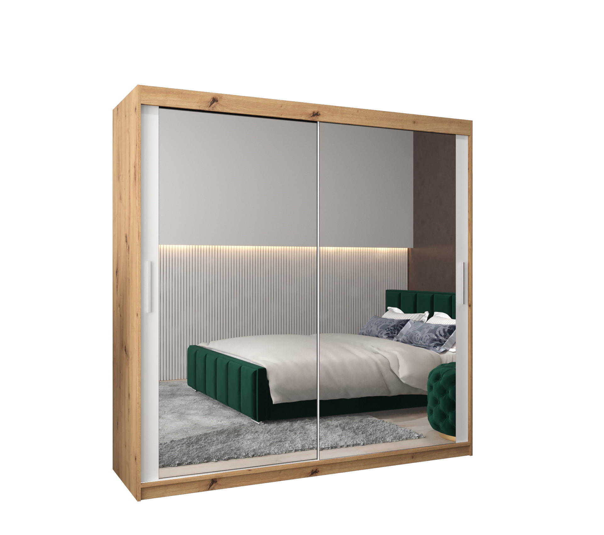 SCHWEBETÜRENSCHRANK 200/200/62 2-türig - Silberfarben/Weiß, Holz/Kunststoff (200/200/62cm) - Abiks Möbel