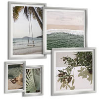 BILDER SET 5er Set - 50x50 cm & 20x30 cm & 40x60 cm Silberner Rahmen - Strandschaukel-Blätterurlaub - Silberfarben, Kunststoff (40/60cm) - TULUP