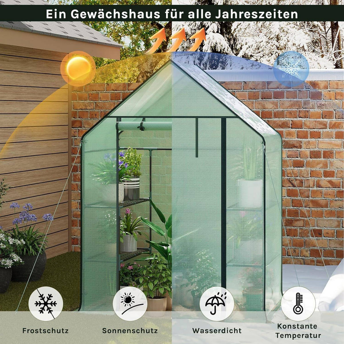 FOLIENGEWÄCHSHAUS, Metallgestell, 143 x 195 x 73 cm, Weiß - Grün, Textil/Metall (143/195/73cm) - Woltu