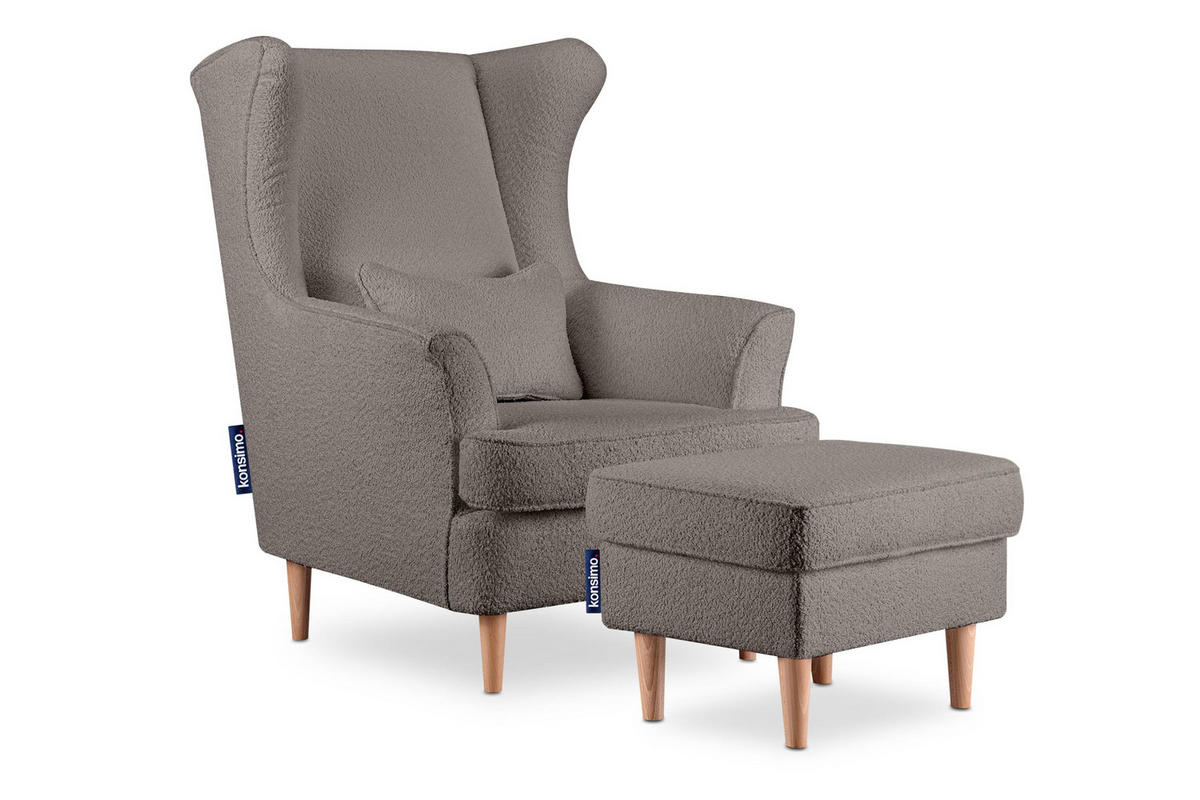 SITZHOCKER STRALIS zeitloses Design hohe Füße, dunkelbeige - Graubraun, Textil (41/43/56cm) - KONSIMO®