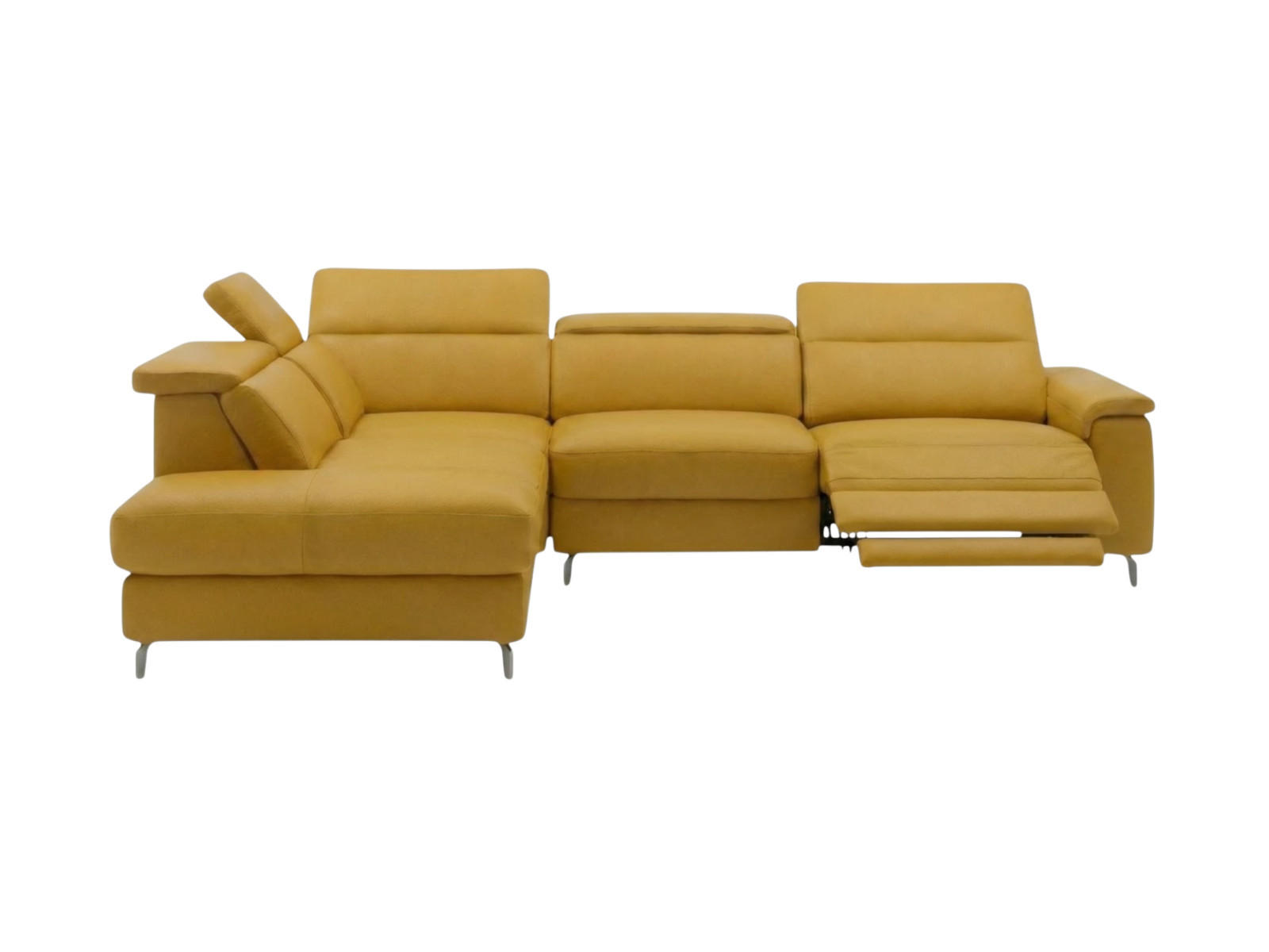 ECKSOFA Ambassador Echtleder mit 1 x Relaxfunktion Senfgelb - Gelb, Leder/Metall (224/272cm)