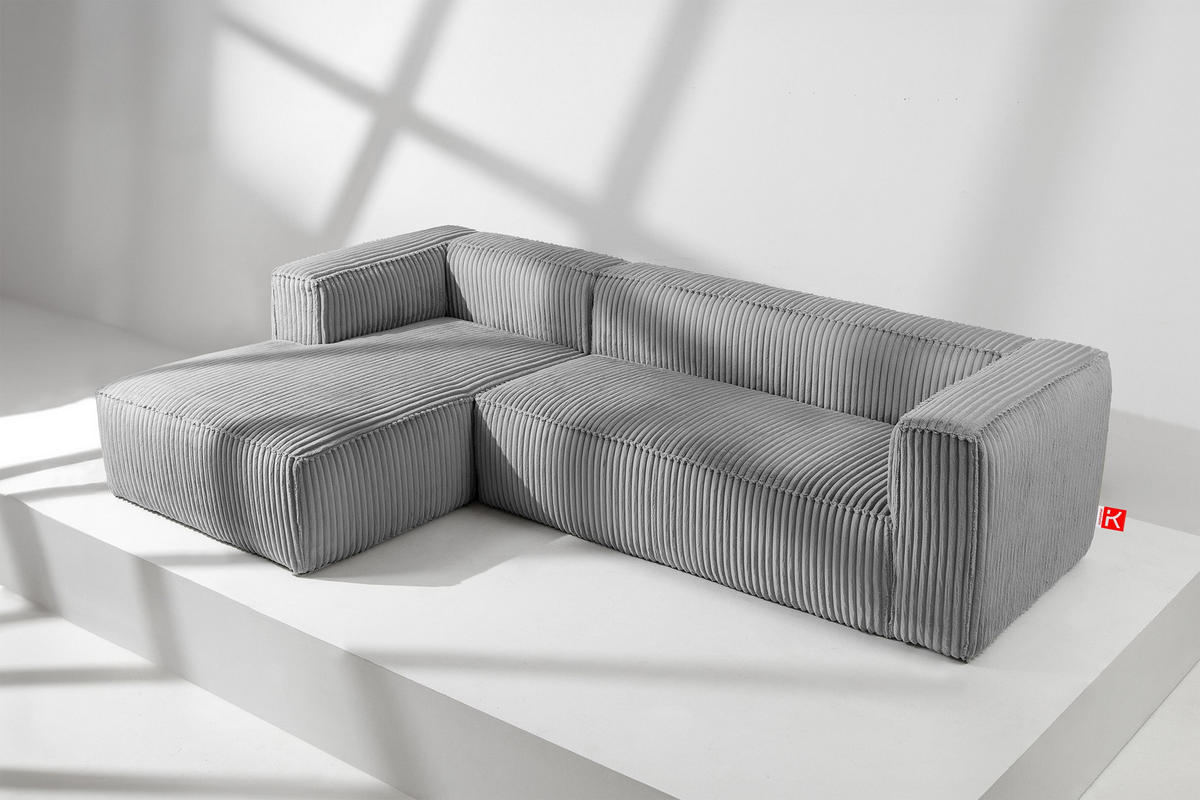 ECKSOFA-LINKS FEROX Modern, Cord-Stoff, hellgrau - Hellgrau, Textil (305/175cm) - KONSIMO®