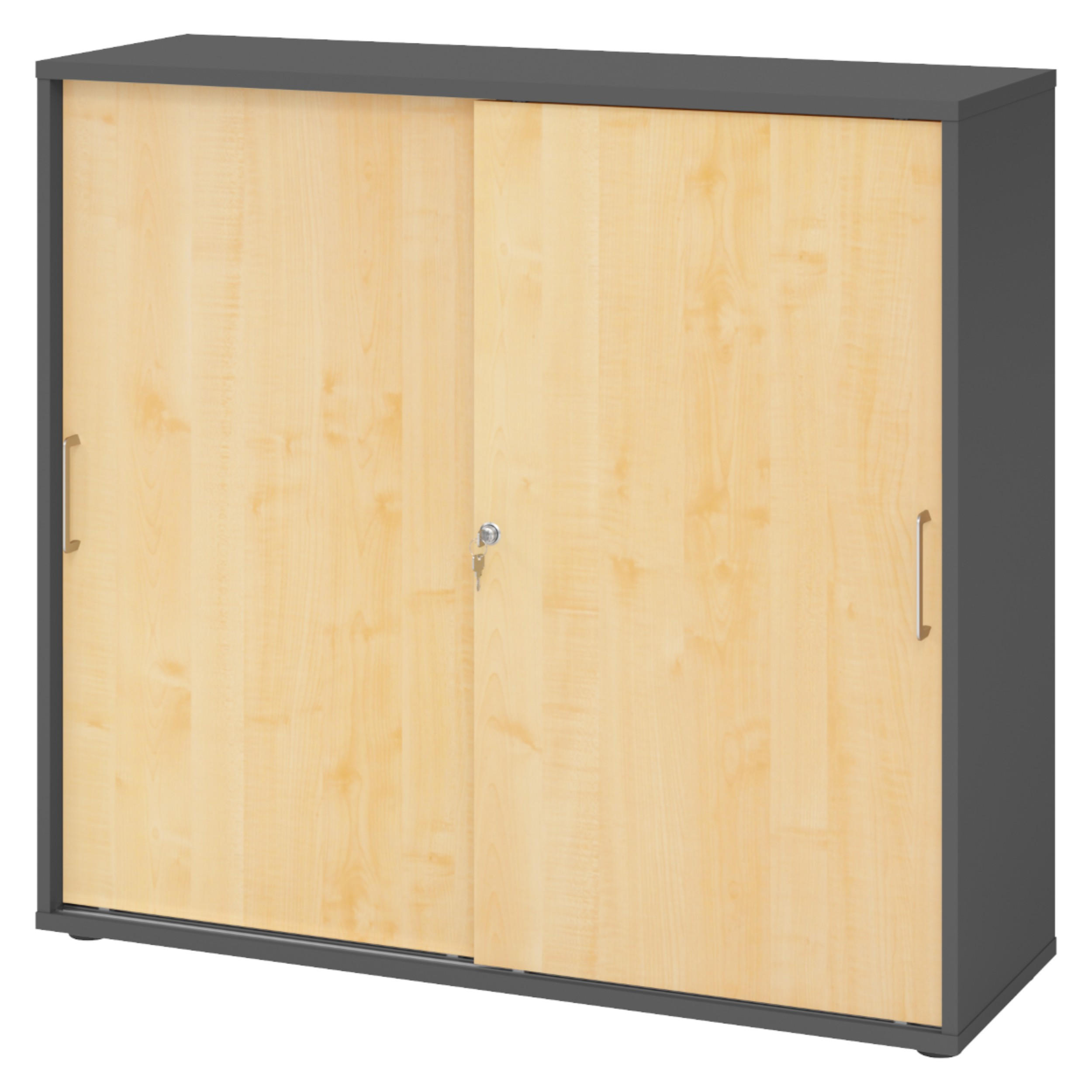 SCHIEBETÜRENSCHRANK - 3 Ordnerhöhen 40/120/110 cm in Graphitfarben/Ahornfarben Bügelgriff (Metall) - Ahornfarben/Graphitfarben, Holzwerkstoff (120/110/40cm) - bümö