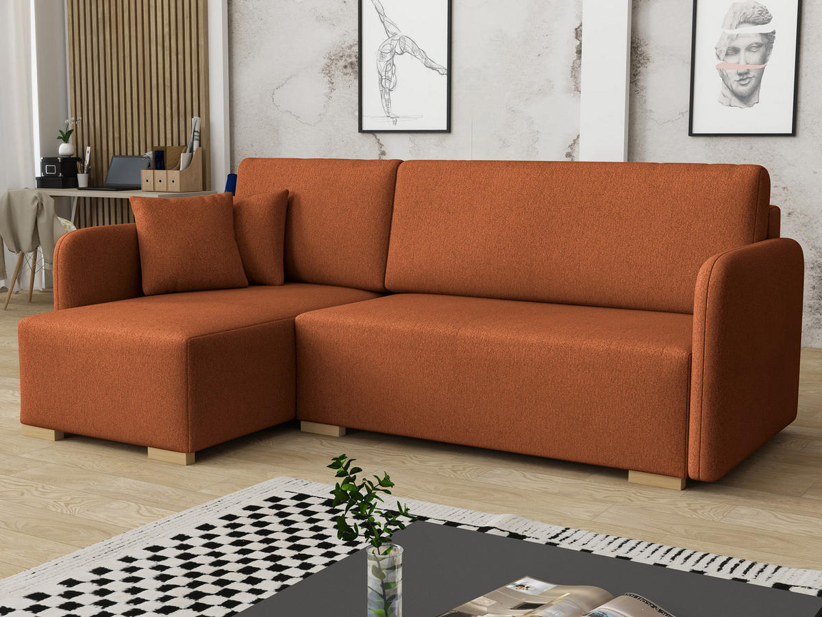 ECKSOFA Como L - Naturfarben/Orange, Holz/Textil (220/140cm) - MIRJAN24