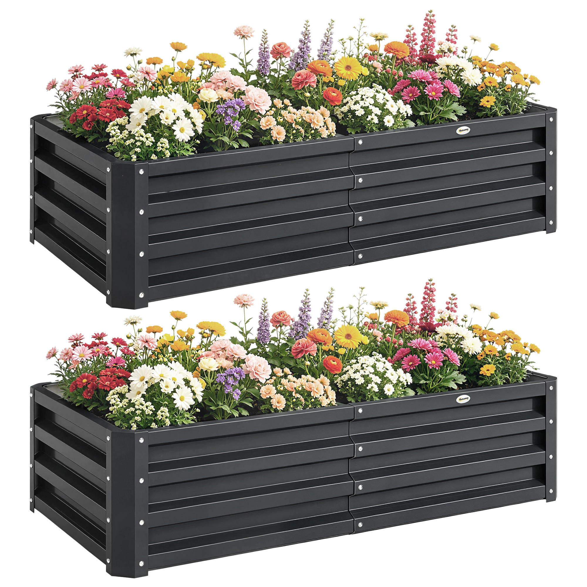 HOCHBEET, 2er-Set rechteckig aus Wellblech, 120x60x30,5cm, robust, Grau - Multicolor, Holzwerkstoff (120/30.5/60cm) - FORIOUS