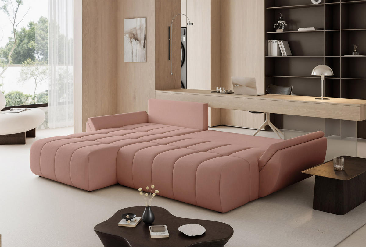 ECKSOFA ARO mit Schlaffunktion und Bettkasten Rosa - Rosa, Holzwerkstoff/Kunststoff (280/190cm) - Idohome