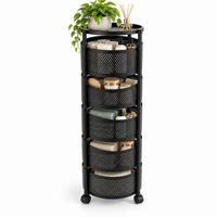 VOZÍK Černý kulatý 5 polic výsuvné koše kov - černá, kov/plast (32/89/32cm) - Relaxdays