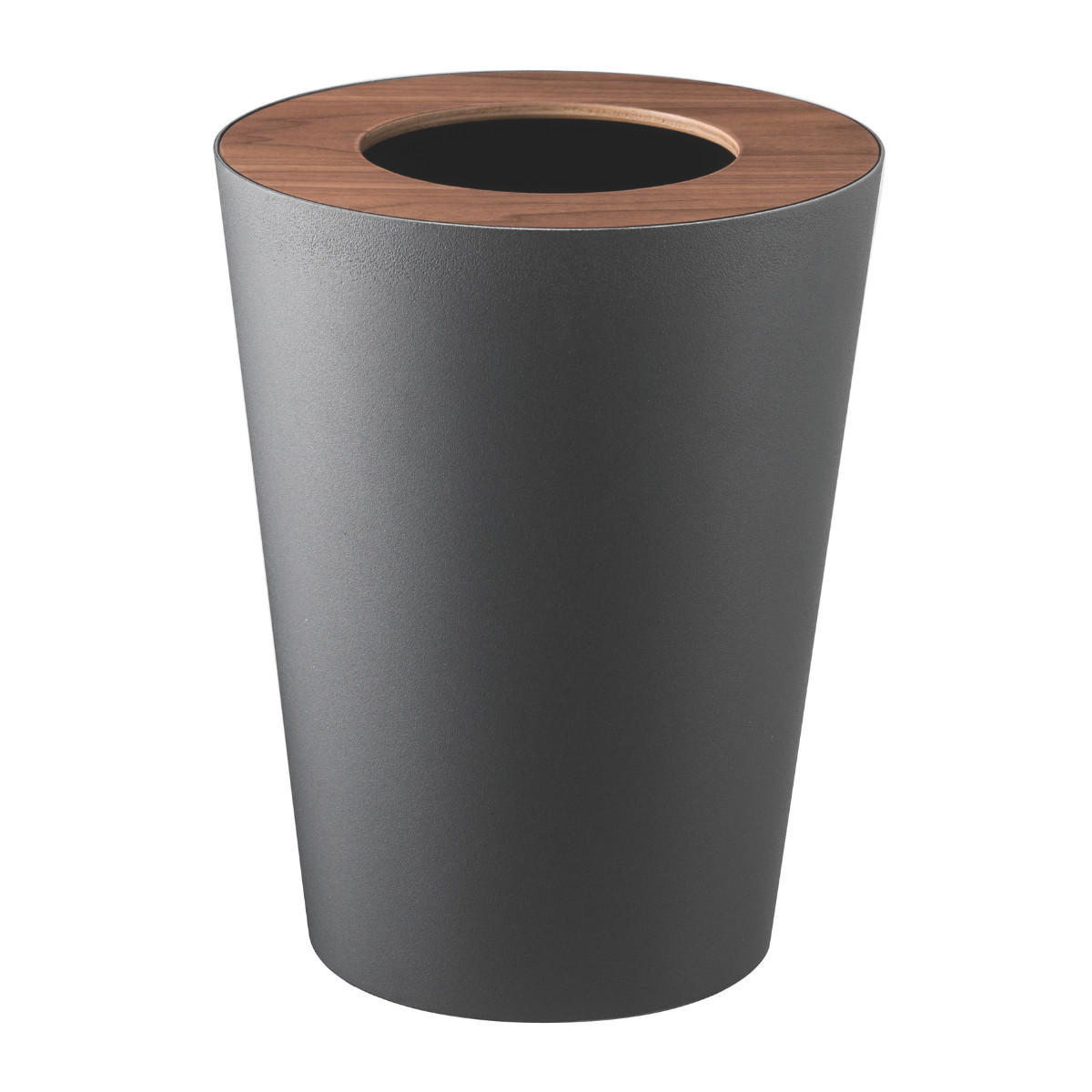 PAPIERKORB aus Metall 23/28/23 cm rund mit Holzabdeckung - Schwarz, Metall (23/28/23cm) - Yamazaki