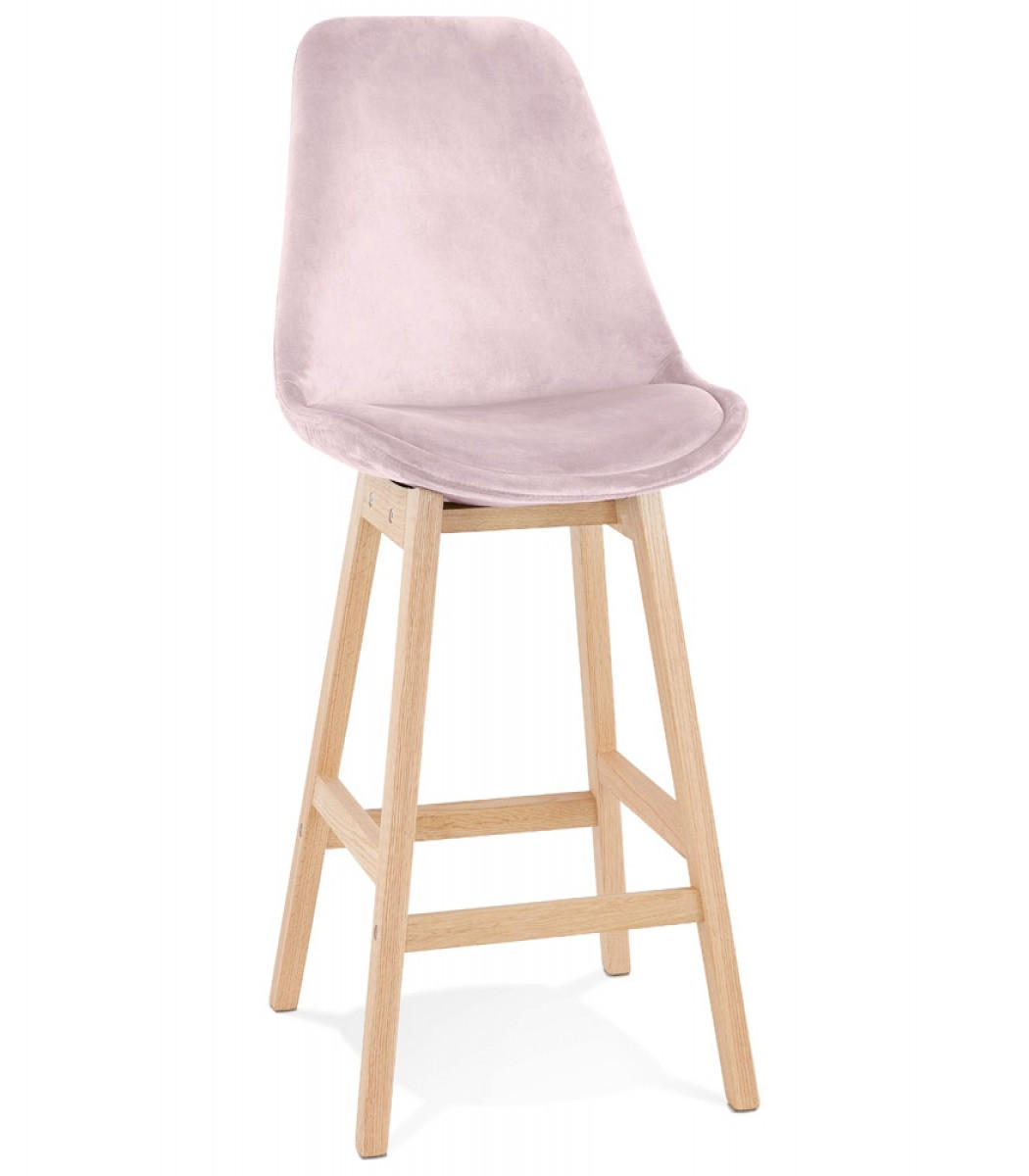 BARHOCKER mittelhoch mit Samt Sitz MORISS, Rosa-Beige 48x56x103 cm - Pink/Eichefarben, Eichenholz/Holz (48/103/56cm) - KADIMA DESIGN