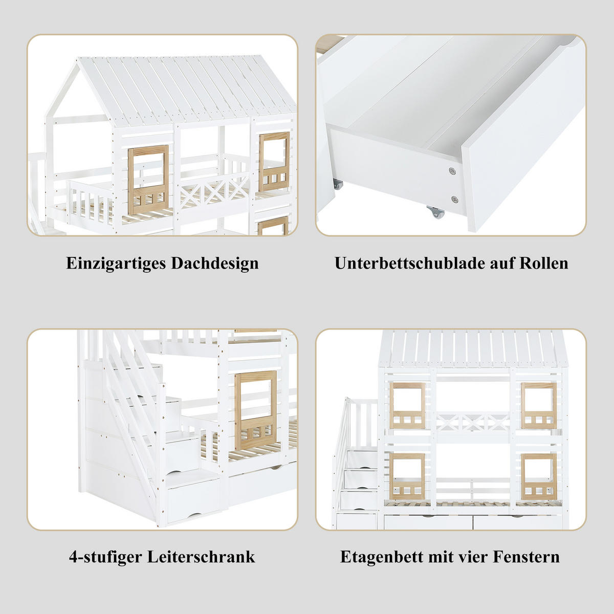 ETAGENBETT 90x200 cm Treppe Schubladen weiß - Weiß, Holz (90/200cm) - LEBENLANG