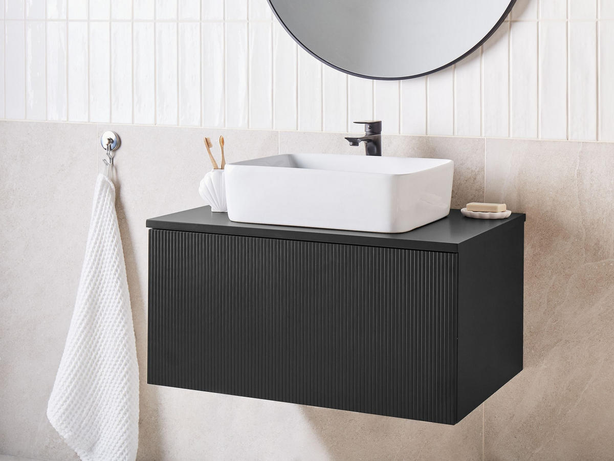 DULAP SUB LAVOAR montat pe perete 80 cm negru Alzira - negru, compozit lemnos (80/40/52cm) - Beliani