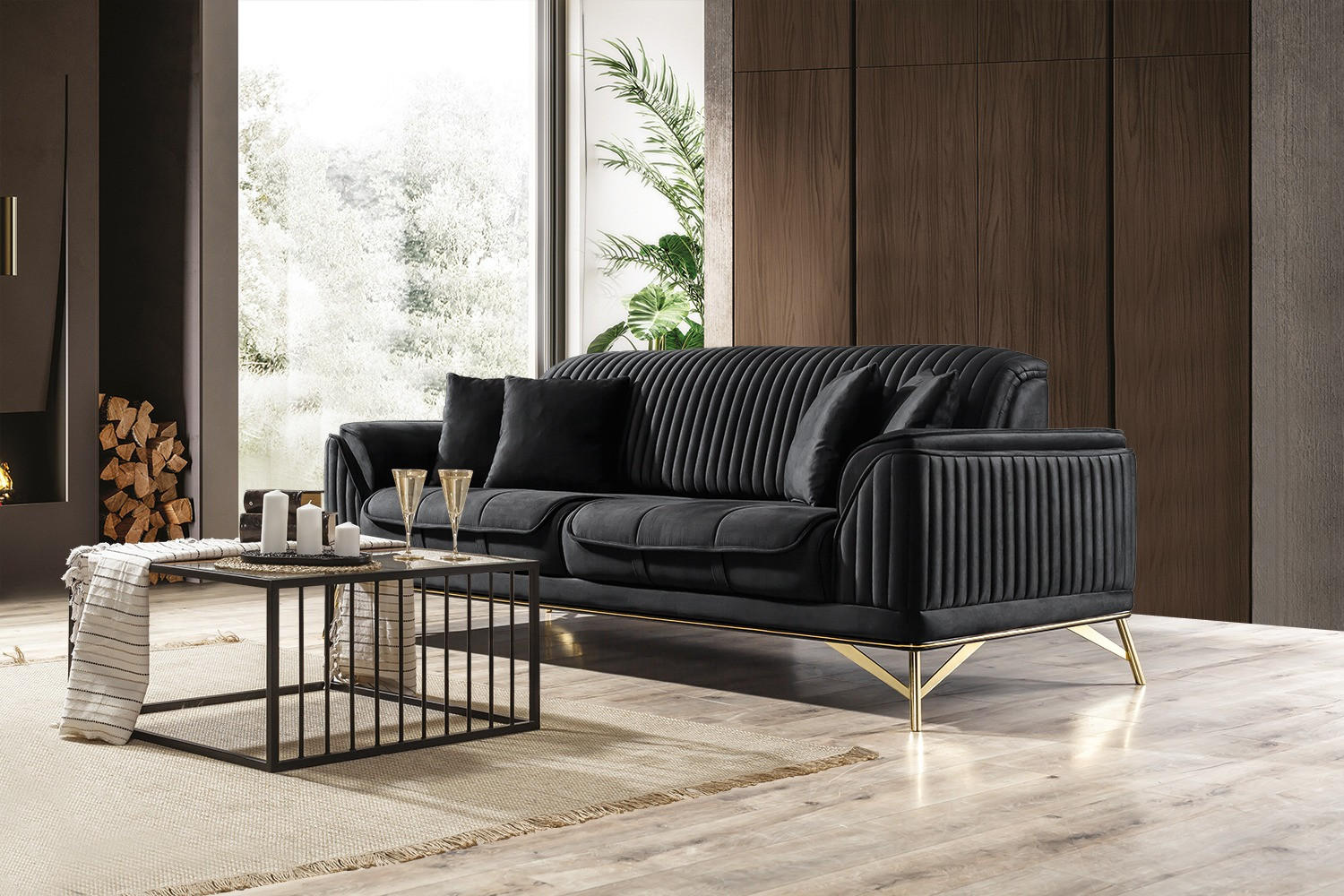 Thumbnail - Villa Möbel Sitzgarnitur, Schwarz, Holz, 5-Sitzer, 187x85x100 cm, Wohnzimmer, Sofas & Couches, Sitzgarnituren