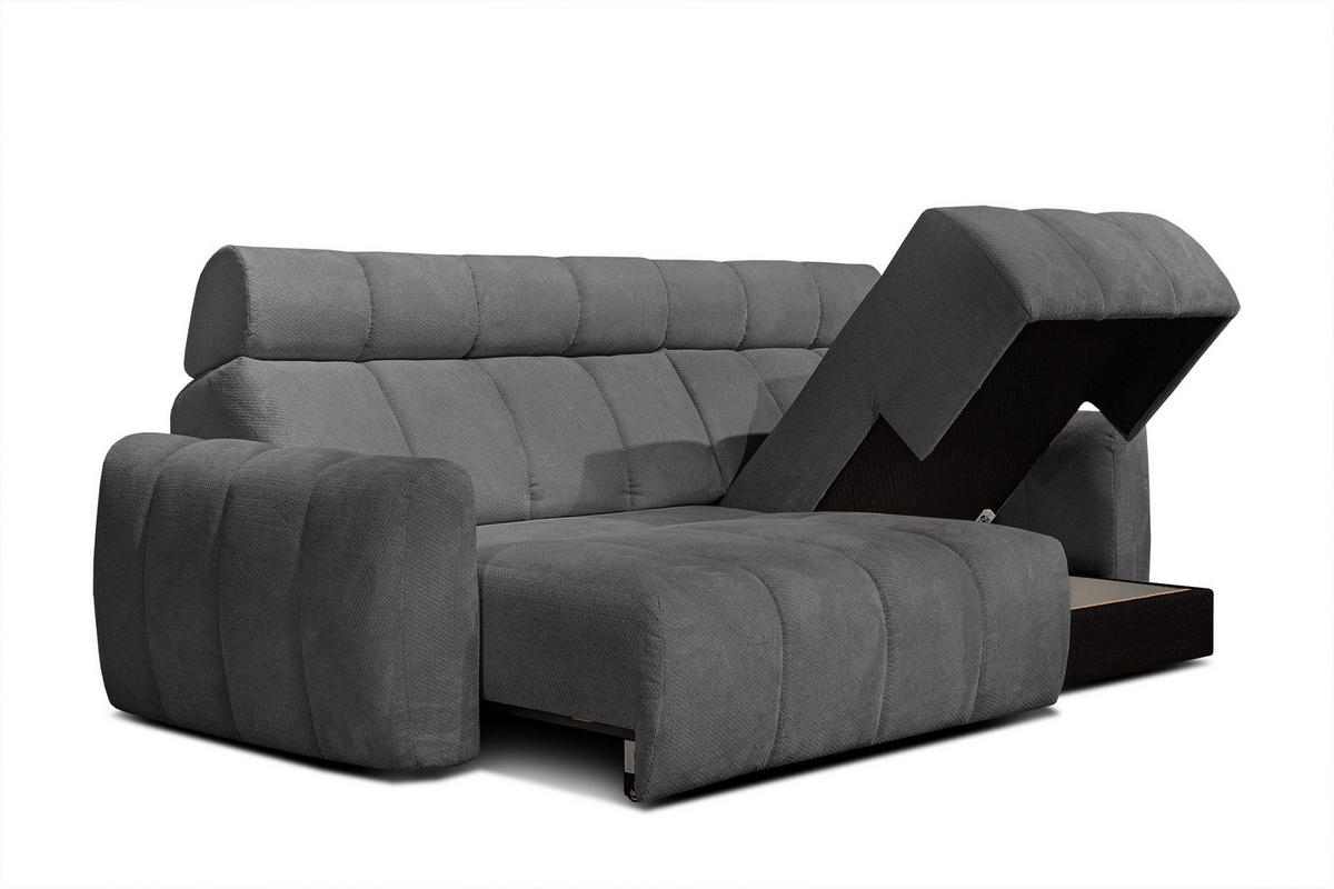 ECKSOFA KIMI 3-Sitzer, ausziehbarer Sitz, verstellbare Kopfstützen, dunkelgrau - Anthrazit/Schwarz, Holzwerkstoff/Textil (270/160cm) - Courtois Laville