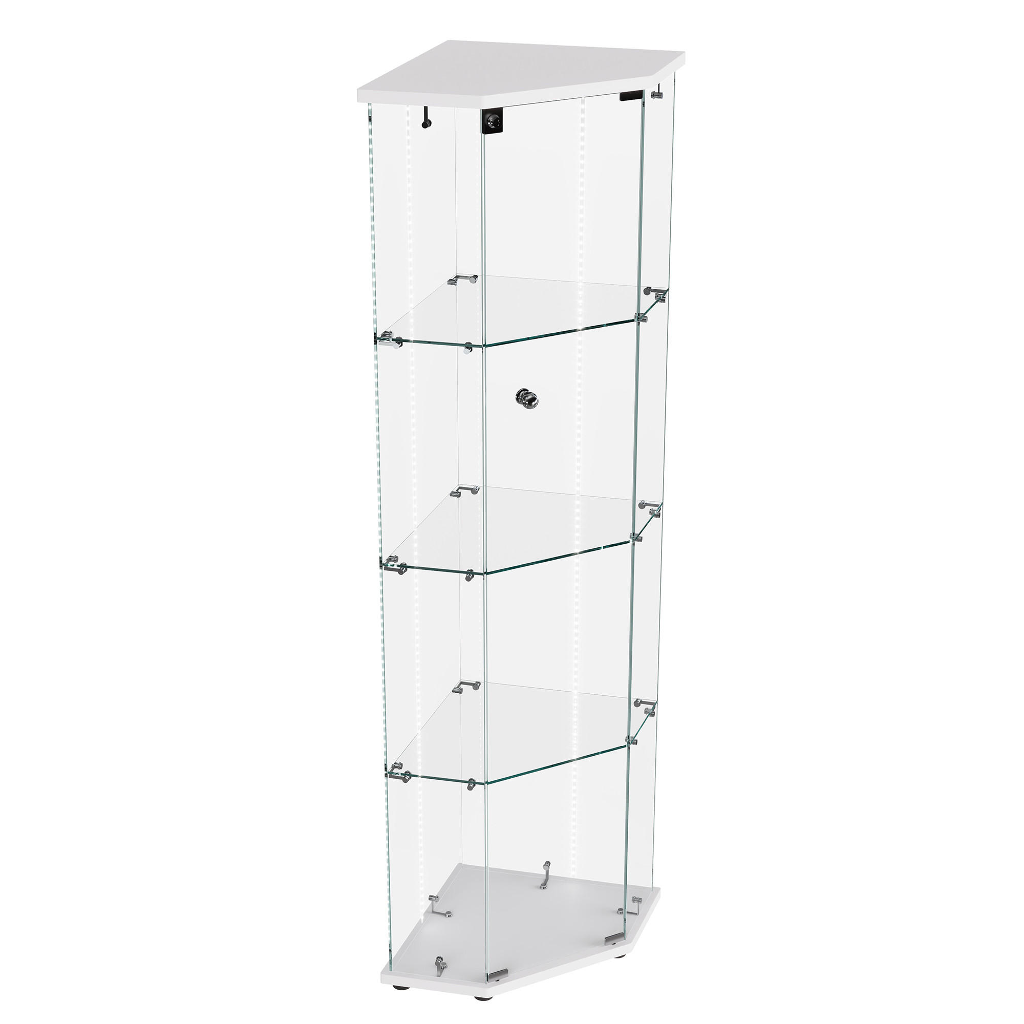 GLASVITRINE freistehend LED 1 Tür Schloss Glas weiß - Weiß, Holz (60/162/40cm) - LEBENLANG