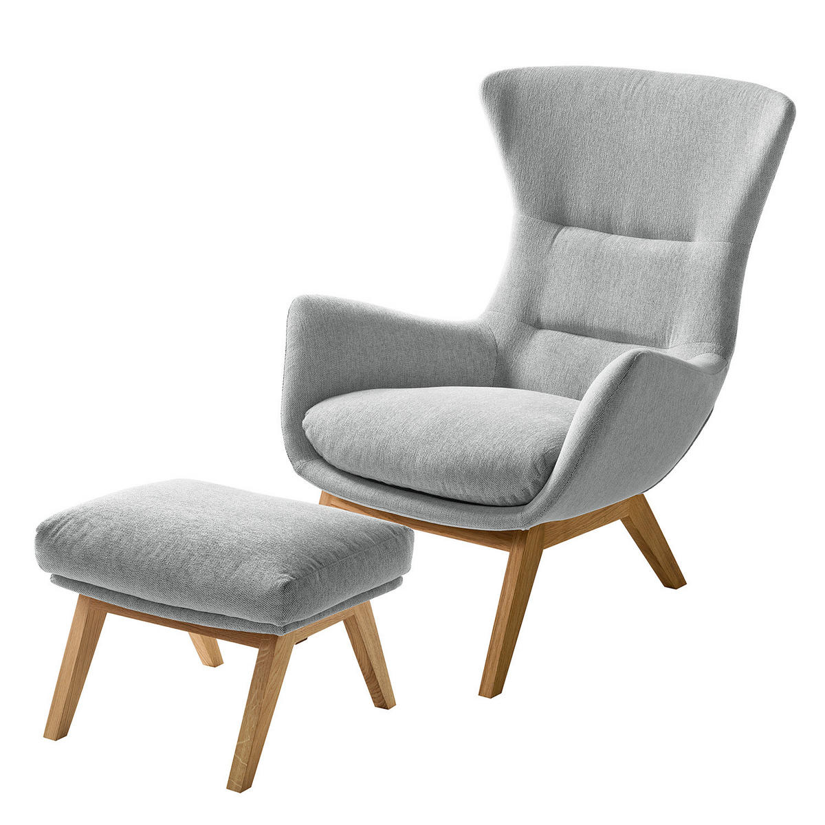 HOCKER mit Holzfüßen - Eichefarben/Hellgrau, Eichenholz/Textil (54/41/41cm) - home24