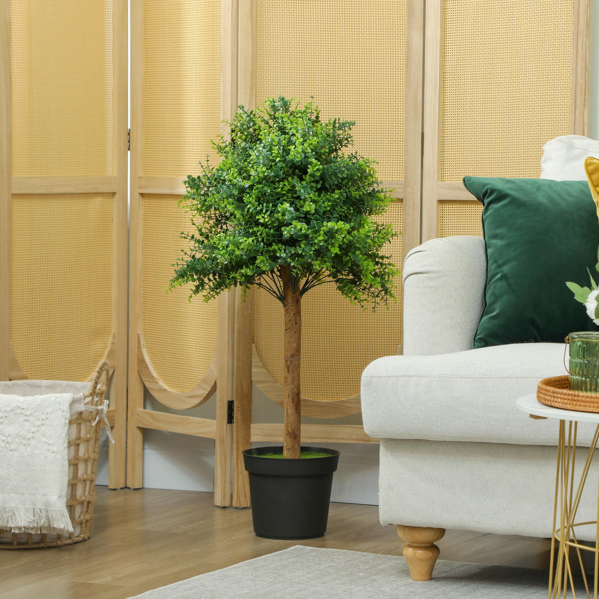 KÜNSTLICHE Buchsbaum 90cm Kunstpflanze im Topf - Schwarz/Grün, Kunststoff (90cm) - HOMCOM