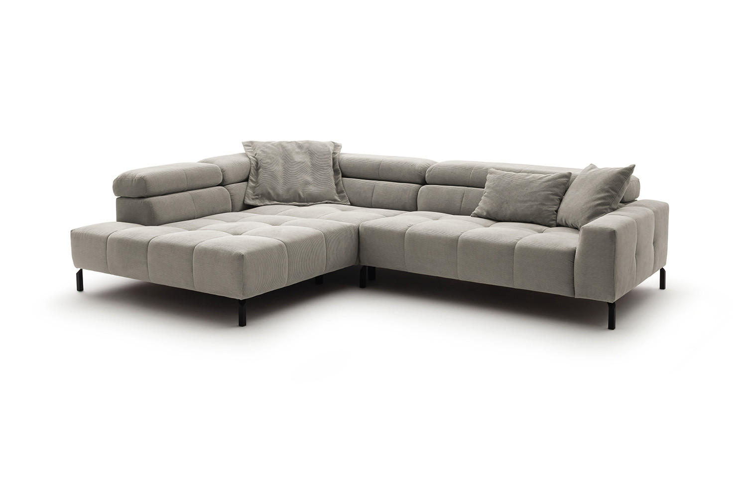 ECKSOFA OHIO Silber Cord - Silberfarben/Schwarz, Textil/Metall (311/219cm) - KAWOLA
